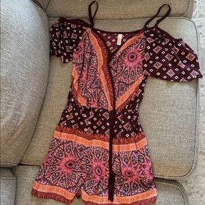 Xhilaration Multicolor Patterned V-Neck Romper